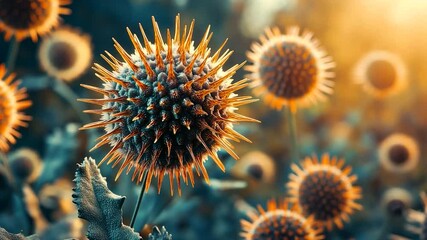 Poster - Virus-like sphere amidst plant life.