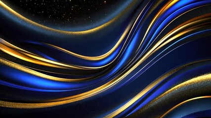 Poster - Abstract flowing lines of gold and blue.