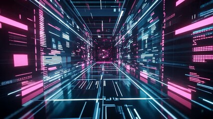 Poster - Futuristic digital tunnel with glowing code.