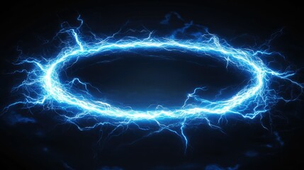 Poster - A captivating electric blue lightning frame on a dark background. creating a dynamic and energetic atmosphere ideal for technology and science-themed designs
