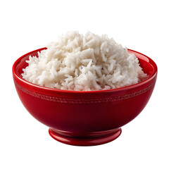 Wall Mural - Fluffy white rice served in a vibrant red bowl isolated on transparent background. isolated white background