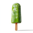© Ace64 Studio - Green popsicle with frosty surface on wooden stick refreshing frozen dessert treat isolated on transparent background. isolated white background