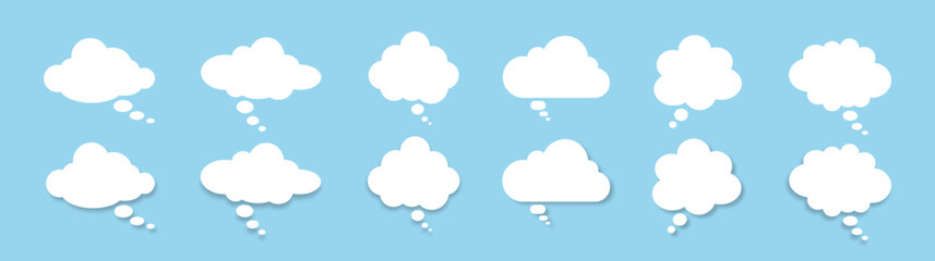 Poster - A set of speech bubbles on a blue background. A chat window for commenting on messages. White clouds. Vector illustration.
