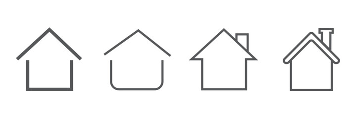 Web home icon set for websites and apps. Simple house symbol. Flat real estate sign. Main page pictogram in filled, thin line, outline and stroke style. Isolated illustration
