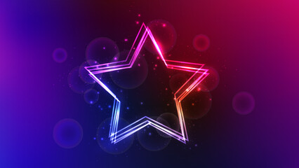 Poster - Neon frame in star form with shining effects and sparkles
