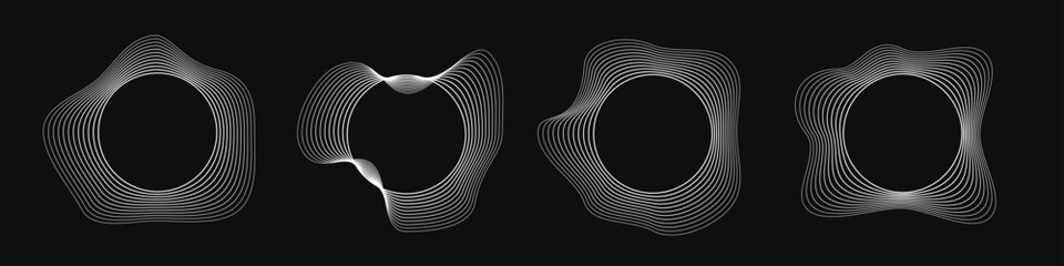 Poster - Set of round curved frames with dynamic wavy stripes