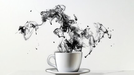 Poster - Ink blots suspended above a white coffee cup.
