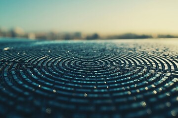 Poster - Intricate circular patterns on a textured surface reflecting soft morning light