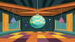 © Justlight - A makeshift dance floor under a disco ball in the middle of a rustic warehouse evoking the underground club scene of the 1980s at the Retro Music Vector illustration