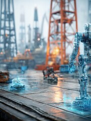Leinwandbilder - AI Robot Inspects Oil Rig Using Digital Holograms to Enhance Operational Analysis in a Modern Energy Facility