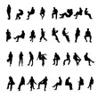© Marta - A set of 32 vector silhouettes featuring people in various poses, including sitting, leaning, walking, running, and engaging in daily activities. Perfect for use in architectural designs, presentation