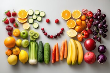 Aufkleber - Fruits and Vegetables Arranged as a Smiling Face on a Bright Surface Promoting Nutrition and Healthy Eating Habits