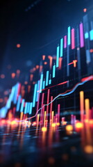 Poster - Stock market trend line and candlestick chart on digital panel showing financial data analysis for business investment forecast and corporate presentation background
