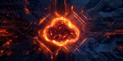 Aufkleber - Digital cloud technology concept with glowing circuits and data connections