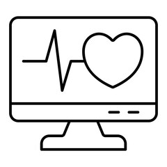 Poster - Monitor screen with cardiogram and heart thin line icon, human rescue concept. Vector graphics. Display and heartbeat, pulse sign on white background, linear style for mobile or design.
