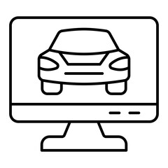 Fototapete - Monitor screen with passenger car thin line icon, car service concept. Vector graphics. Automobile inspection display sign on white background, style mobile or design.