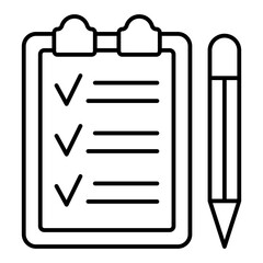 Poster - Checklist board with pen thin line icon, repair service concept. Vector graphics. Checkboard with paper sheet and pencil sign on white background, style mobile or design.