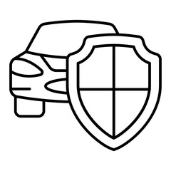 Fototapete - Car vehicle with safety emblem thin line icon, car service concept. Vector graphics. Automobile with protection shield sign on white background, style mobile or design.