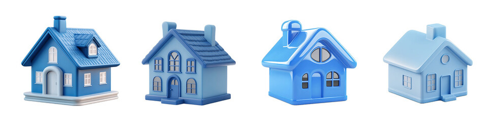Poster - Set of miniature light blue houses isolated on transparent background