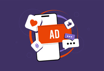 Poster - engagement marketing strategy with social media ads and customer interactions. create effective soci