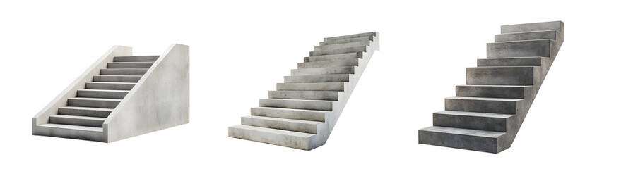 Poster - Set of different angled concrete stairs in a modern interior. isolated on transparent background