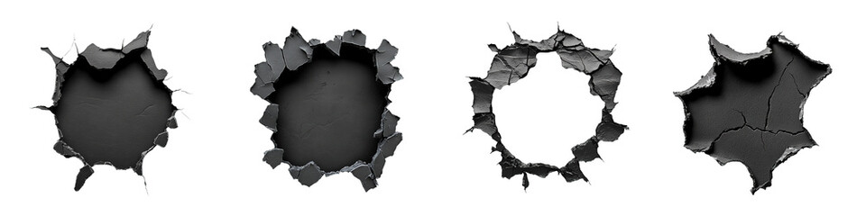 Poster - Set of Multiple dark gray bullet holes isolated on transparent background