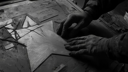 Poster - Close-up of hands crafting a metal star.