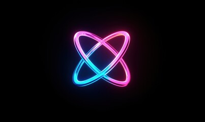 Poster - Neon glowing abstract symbol with blue and pink light effects on black background