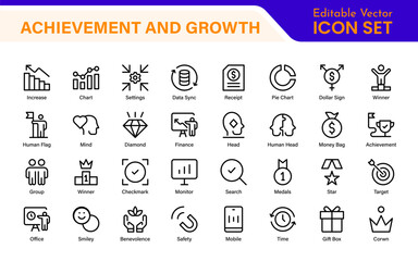 Poster - Growth and Success modern outline style icons set. Successful business development, plan and process symbol illustration.