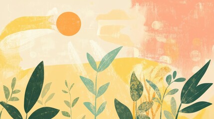 Wall Mural - gentle, warm landscape with sun and foliage.