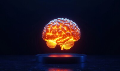 Poster - Glowing 3D Brain Model Representing Intelligence and Creativity in Dark Environment