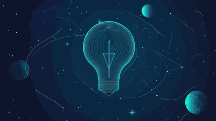Poster - Cosmic Lightbulb Abstract Vector - Starry Sky, Planets, and Universe Concept for Innovation and Creativity