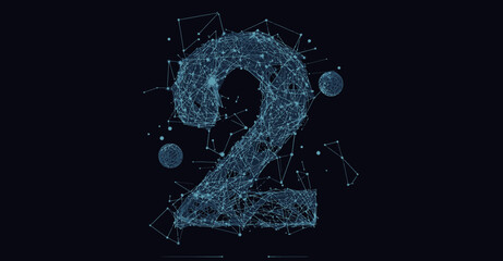 Poster - Abstract Number 2 in Starry Sky Universe Concept, Vector Wireframe Digit 2 with Space Elements, Points, Lines and Shapes, Minimalist SVG Design for Astronomy and Technology Themes