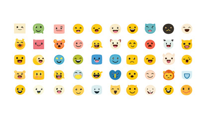 Poster - Windows Emoji List Update New Emoji Collection Colorful Vector Emoticon Set with Various Expressions and Characters for Messaging and Communication Apps Icon Pack
