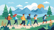 © Justlight - A weekly group hike or nature walk for employees to enjoy physical activity in a scenic environment.. Vector illustration