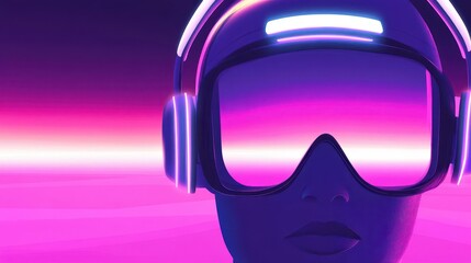 Poster - Cyberpunk futuristic face with glowing ski goggles.
