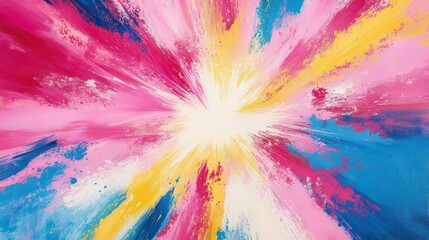 Poster - Abstract vibrant explosion of pink, blue, and yellow paint.