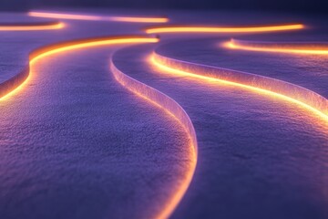 Poster - Glowing lines and curves illuminate a dark textured surface in artistic design