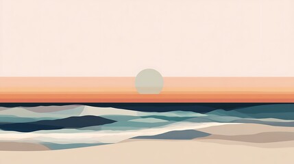 Wall Mural - Sunset Ocean Beach Minimalist Art.