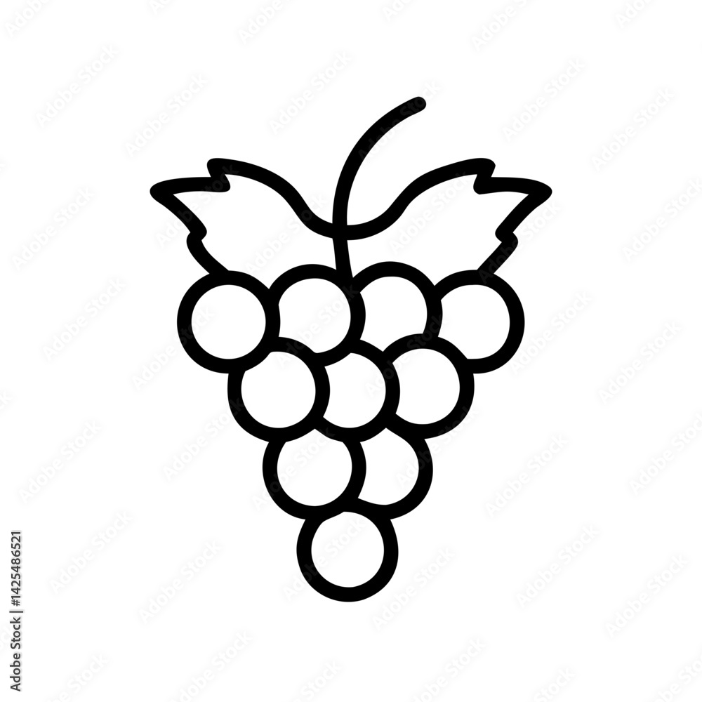 Grapes cluster illustration showing distinct round shapes and leaves ...