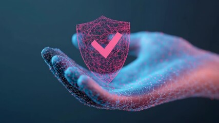 Poster - A hand holding a shield with a check mark on it. The shield is a symbol of protection and security