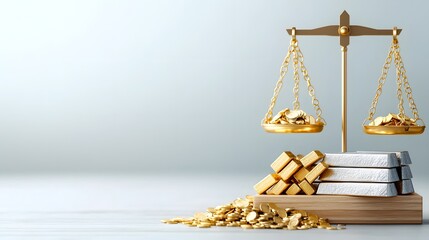 Poster - Balanced golden scales symbolizing the careful management and distribution of financial assets investments and wealth