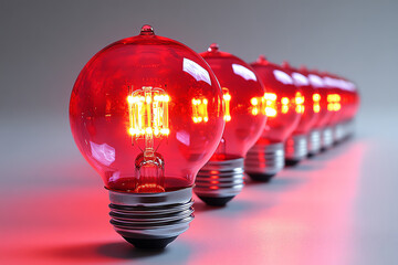 Poster - a row of glowing red light bulbs, showcasing intricate filament design against a subtle gray backdro