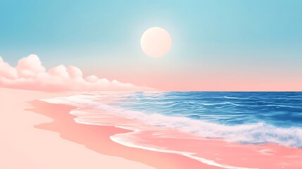 Wall Mural - Pink Beach Sunset Seascape.