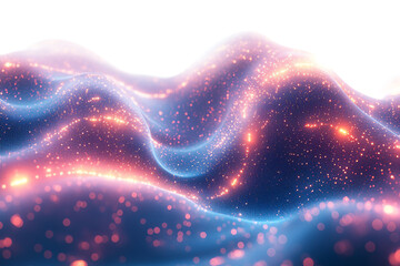 Fototapete - An abstract digital landscape with flowing waves of vibrant colors and glowing particles, creating a sense of depth and motion.