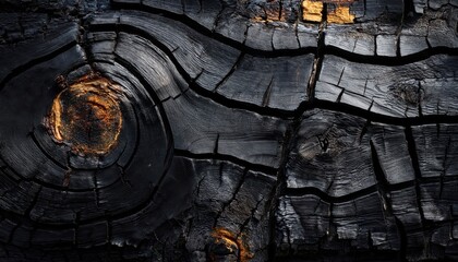 Aufkleber - burnt wood texture with glowing ember knots and cracks perfect for halloween web design, print background, branding or horror themed projects


