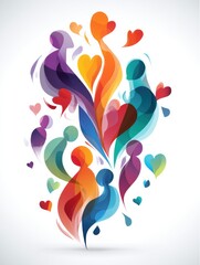 Poster - Colorful Abstract Art Depicting a Hug Icon Formed by Human Shapes and Hearts Signifying Love and Connection
