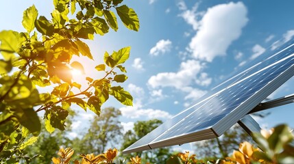 Poster - renewable solar panels capturing the sun s power amidst the lush greenery of a natural landscape