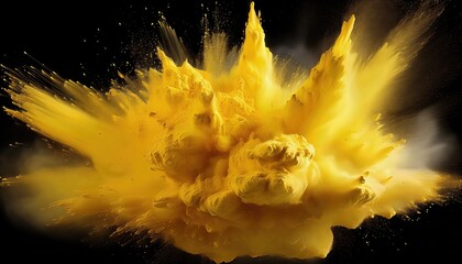 Poster - Vibrant Yellow Powder Explosion A Dynamic Colorful Spectacle in Isolation on a Tra, Capturing Energy and Vitality with Its Radiant Hues