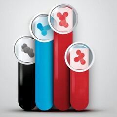 Poster - Abstract Molecular Structure Display: Black, Blue, and Red Cylinders with Magnified Molecules